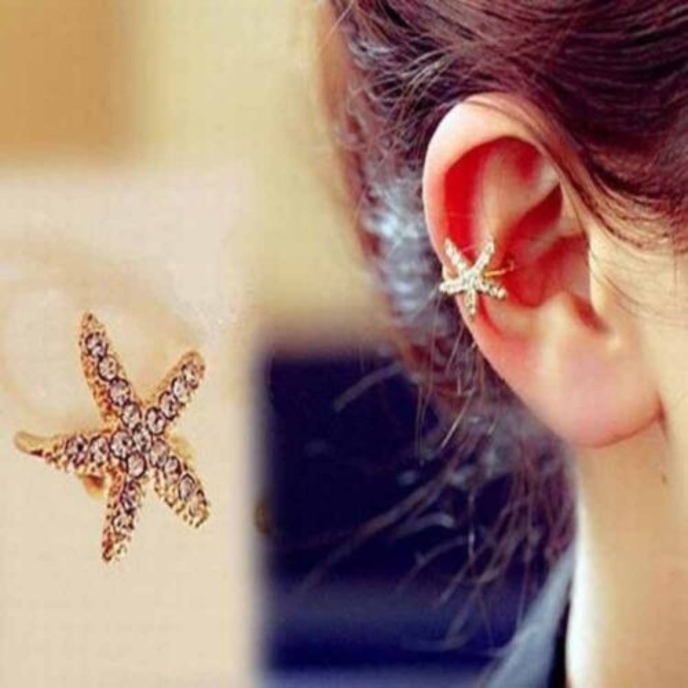 1Pc Rhinestone Starfish Single Ear Cuff Earring